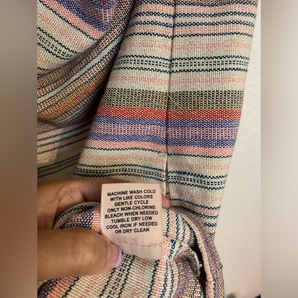 Philosophy Women Sz Small Boho Dress Ivory Colorful Stripe Cotton Off Shoulder - Picture 7 of 10